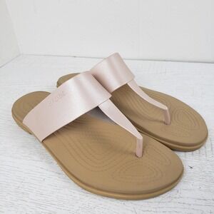 Crocs Tulum Metallic Flip Sandals Women's Size 10 Pink Clay Shimmer T Straps